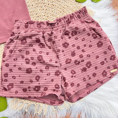  Conj. Blusa Be You e Short Floral - Bordô